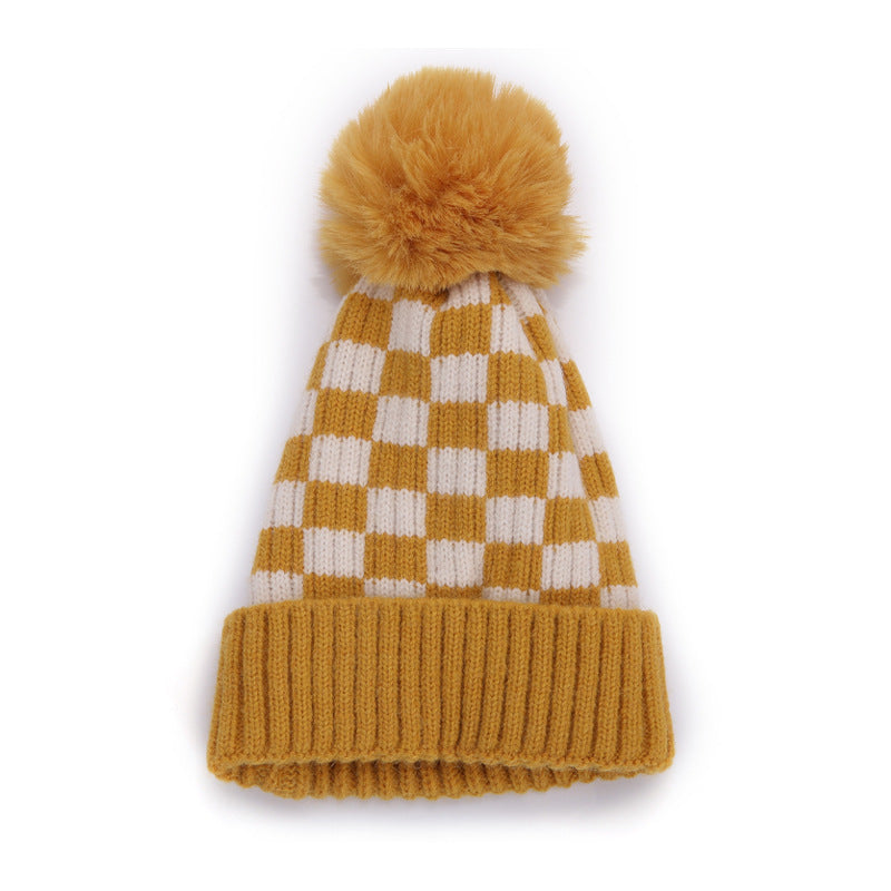 Children's Ins Trendy Chessboard Plaid Wool Hat